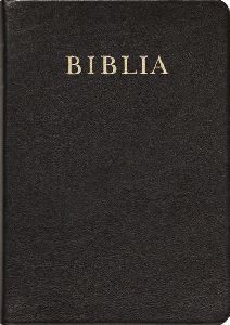 Biblia (Újfordítás) középméretű, fekete bőrkötésű, arany élmetszéssel